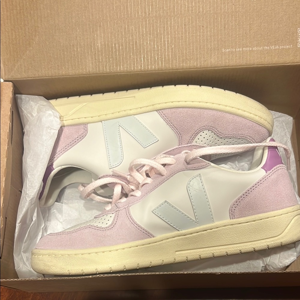 Veja Pink and White High-Top Sneakers